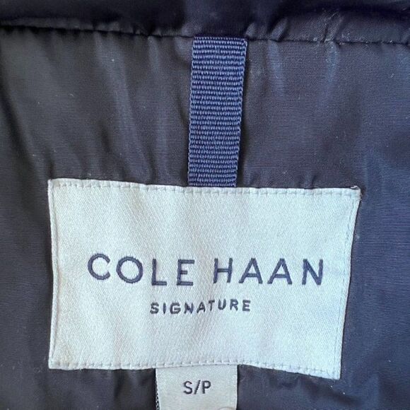 COLE HAAN Women's Taffeta Down Coat with Bib Front and Dramatic Hood, Black, SP - Picture 8 of 9